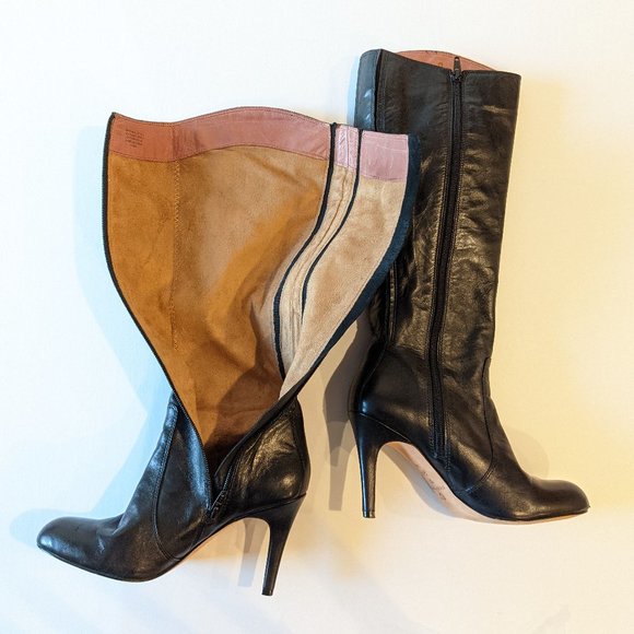 Corso Como Black Tall Leather Stiletto Heel Almond Toe Boots Women's Size 7 - Picture 6 of 15